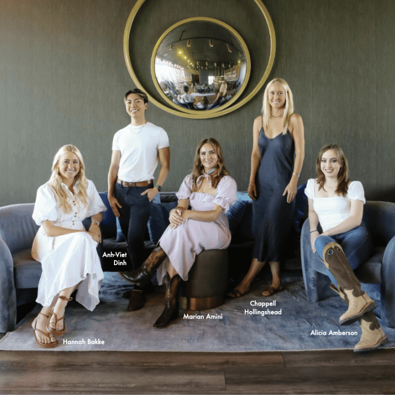 An image of all of the Young Ones to Watch from The Scout Guide San Antonio. Marian is featured front and center wearing cowboy boots and one of her bestselling scarves.